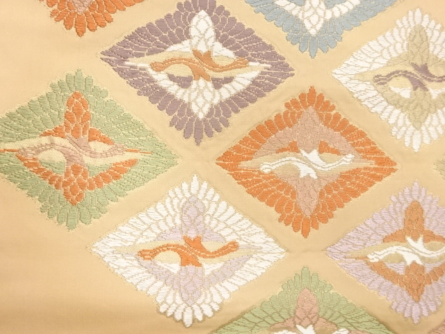  向かい鶴菱模様織出し袋帯